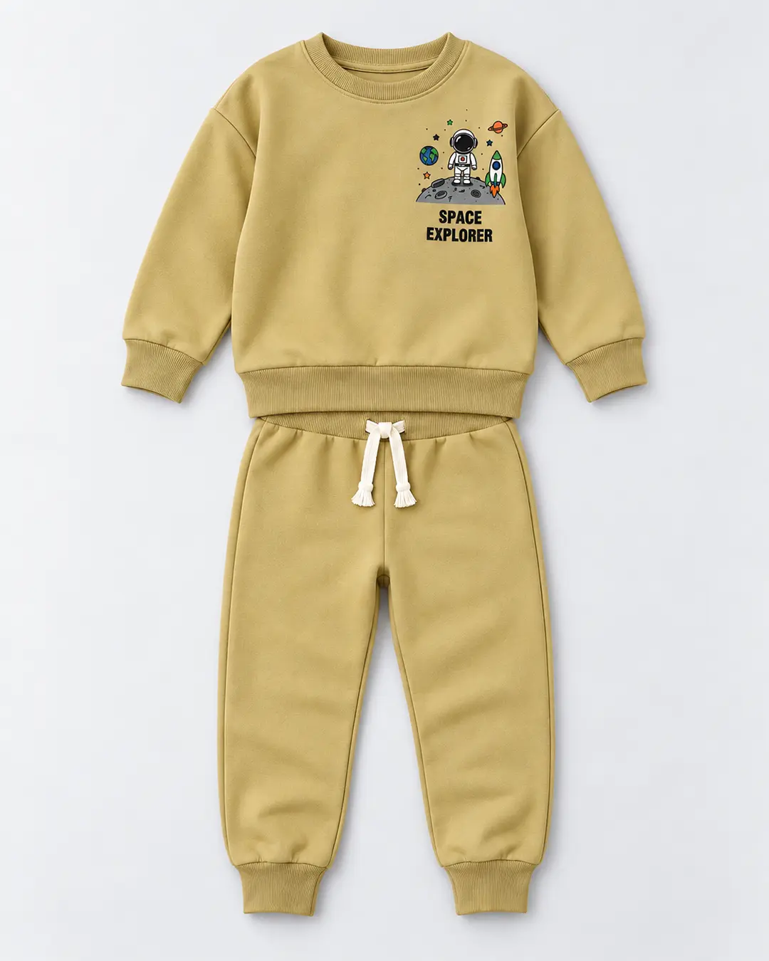 Ensemble garçon molleton non gratté 100% coton moutarde Space Explorer astronaute et jogging - Stylish Kids Tunisie