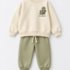 Ensemble Garçon 100% Coton Molleton Little Explorer – Écru & Vert Sauge — Stylish Kids Tunisie