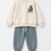 Ensemble Garçon 100% Coton Molleton Little Explorer – Écru & Bleu Gris — Stylish Kids Tunisie