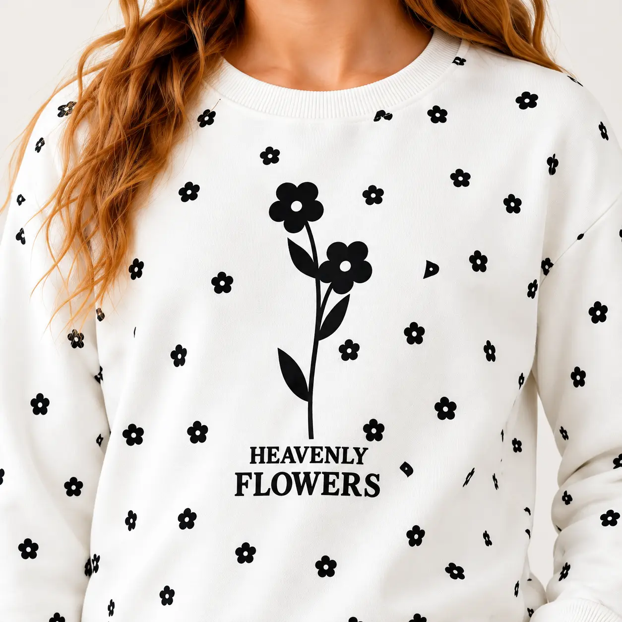 Sweatshirt fille 100% coton écru motifs floraux Heavenly Flowers - Stylish Kids Tunisie