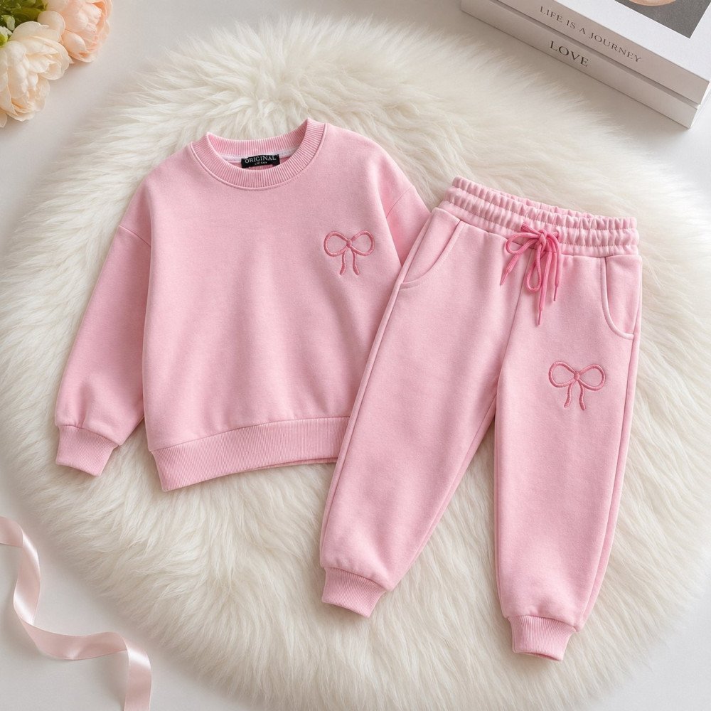 Pantalon jogging rose poudré ensemble fille molleton - Stylish Kids Tunisie