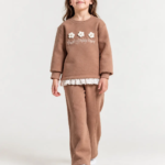 Ensemble fille molleton sweat marron avec fleurs 3D et volant - Stylish Kids Tunisie