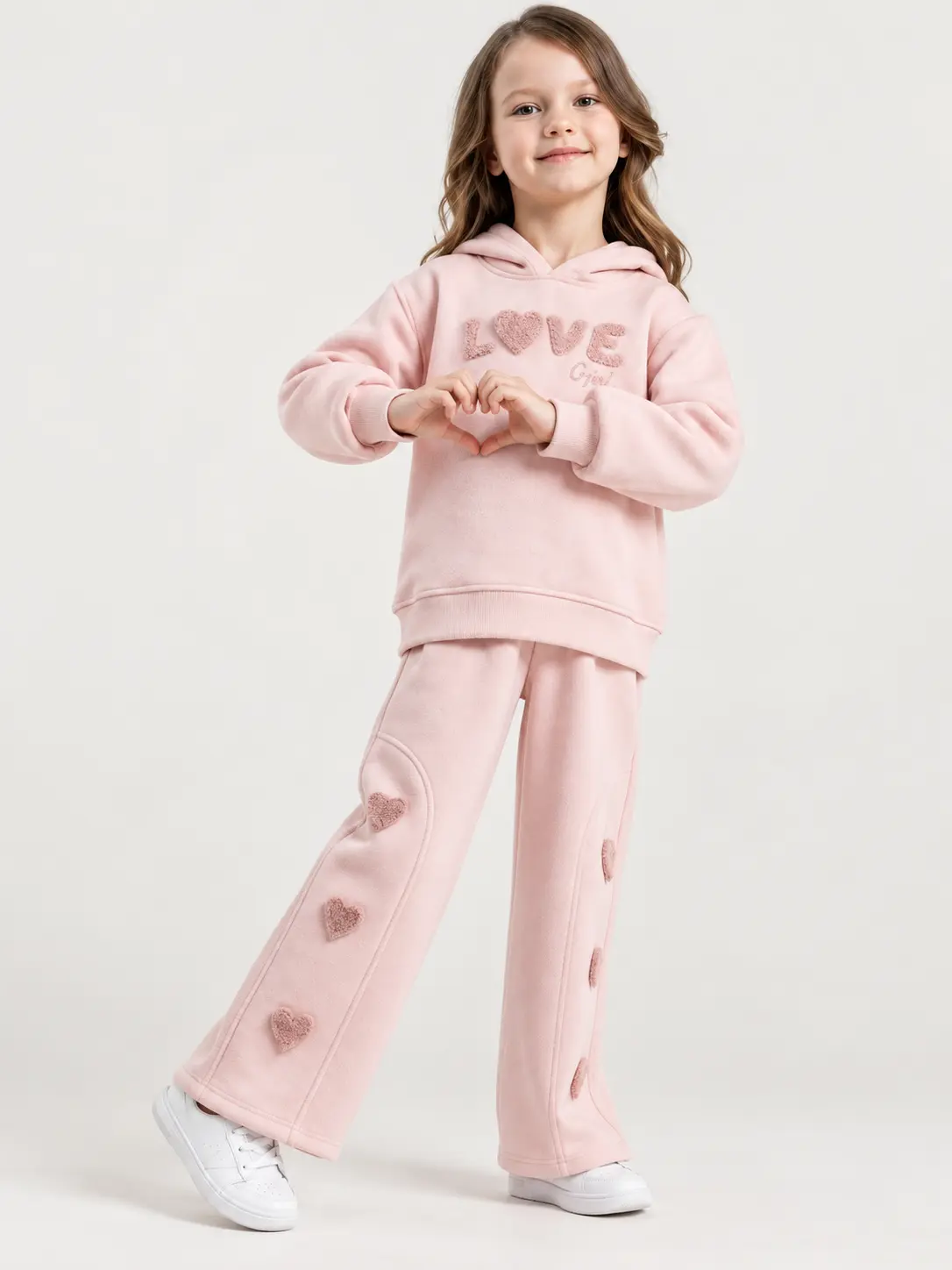 Ensemble fille molleton rose poudré inscription LOVE avec pantalon large - Stylish Kids Tunisie