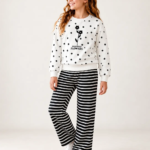Ensemble fille 100% coton Heavenly Flowers écru avec pantalon large rayé - Stylish Kids Tunisie